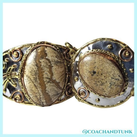 New With Tags Artisan Crafted Natural Picture Jasper Necklace and Cuff Bracelet - Picture 2 of 6